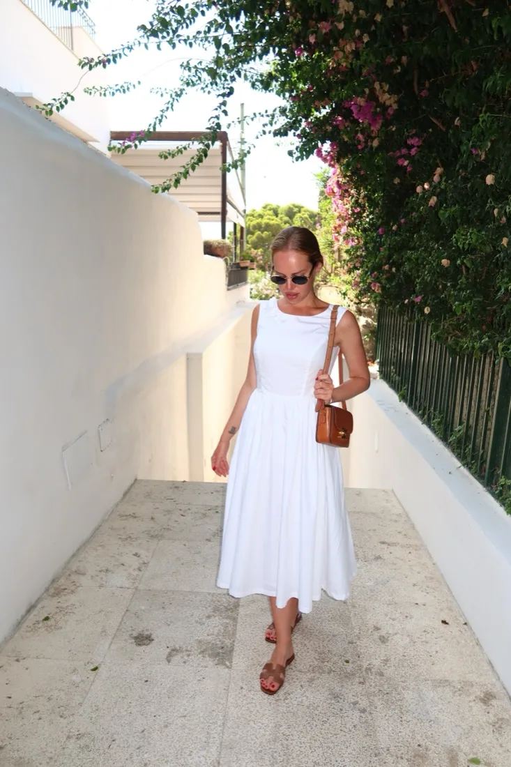 Ivory Floral-Embroidered Midi Dress