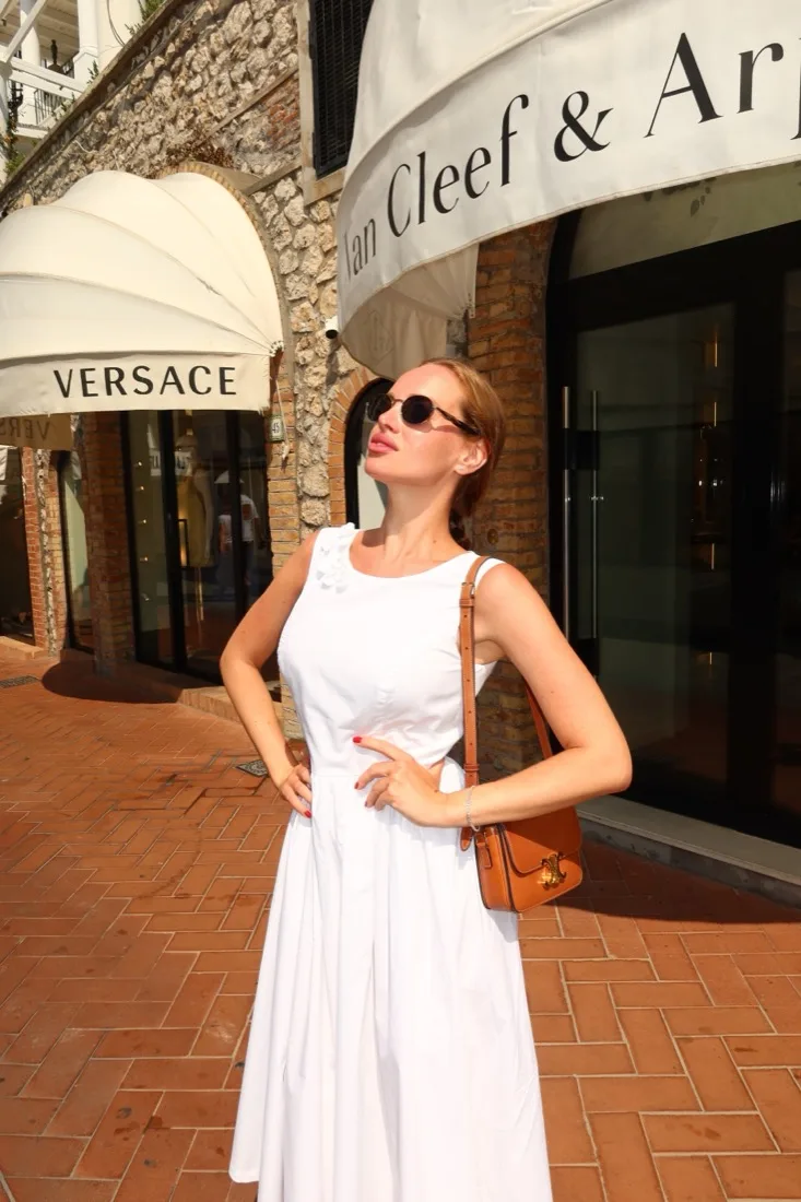 Ivory Floral-Embroidered Midi Dress